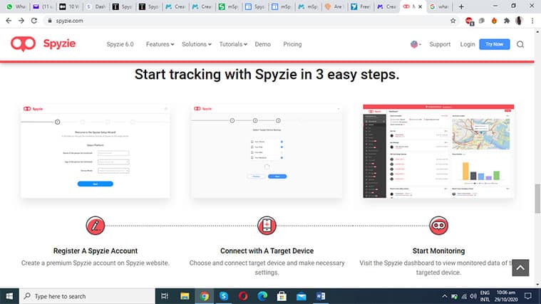 An image featuring the Spyzie setup process in three steps