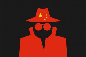 An image featuring an anonymous drawn person with the China flag on his hat representing surveillance state